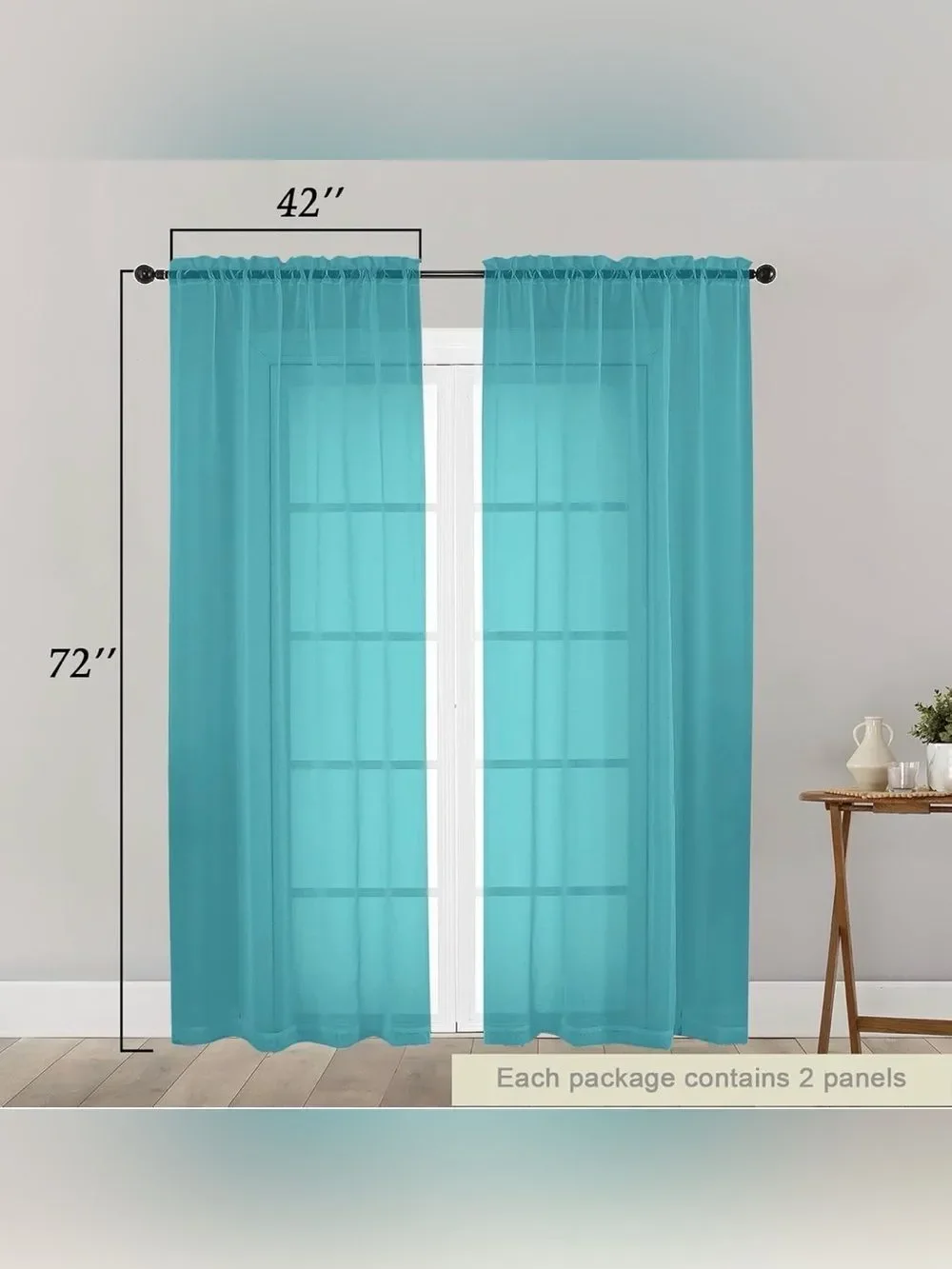Turquoise Sheer Curtains 2 Panels 42x72 Light Filtering Window Set